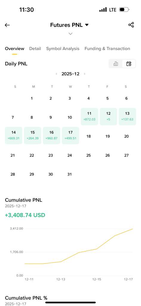 Daily PNL Calendar December 2025